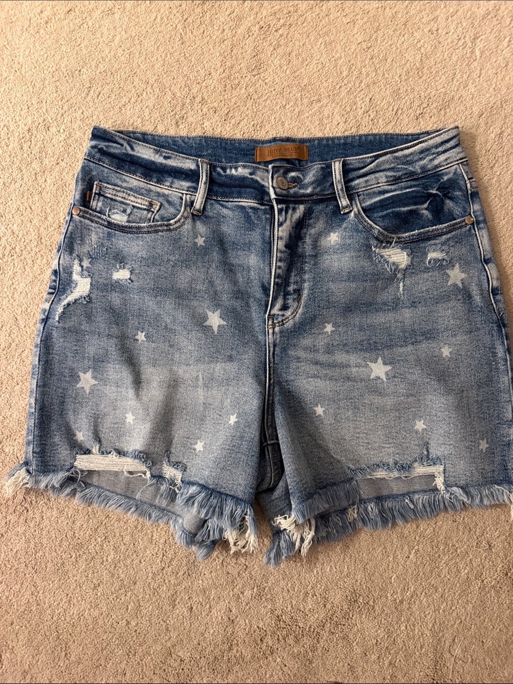 Judy Blue Light Blue Star Print Frayed Denim Shorts